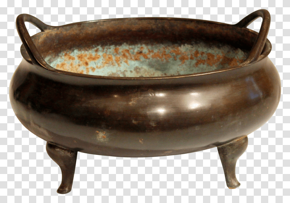 Antique Old Chinese Bronze Large Censor Footed Bowl Patinated Coffee Table, Frying Pan, Wok, Meal, Food Transparent Png