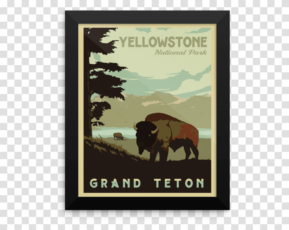 Antique Poster Yellowstone National Park, Advertisement, Cow, Cattle, Mammal Transparent Png