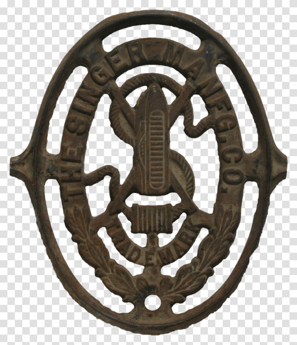 Antique Singer Sewing Cast Iron Logo Singer Manufacturing Company Console, Symbol, Trademark, Armor, Emblem Transparent Png