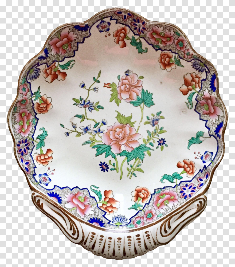Antique Spode Shell Dish With Peony Pattern Ship Border Platter Transparent Png