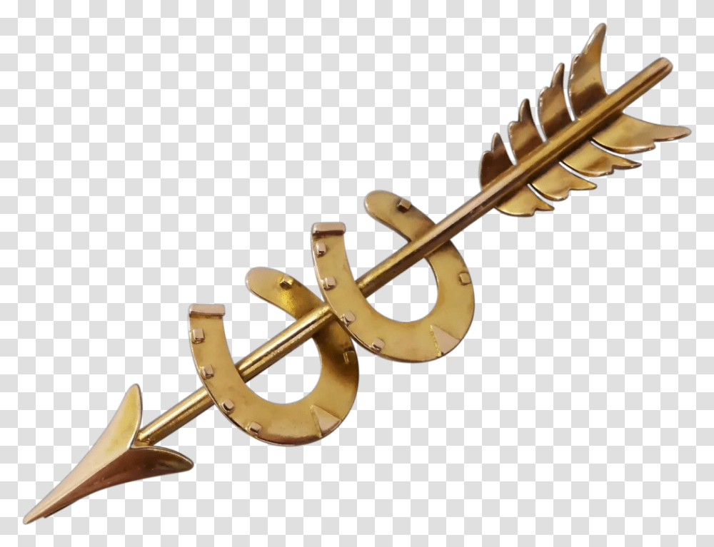Antique Victorian 15k Gold Double Horseshoe Brooch Brass, Hook, Anchor, Arrow Transparent Png