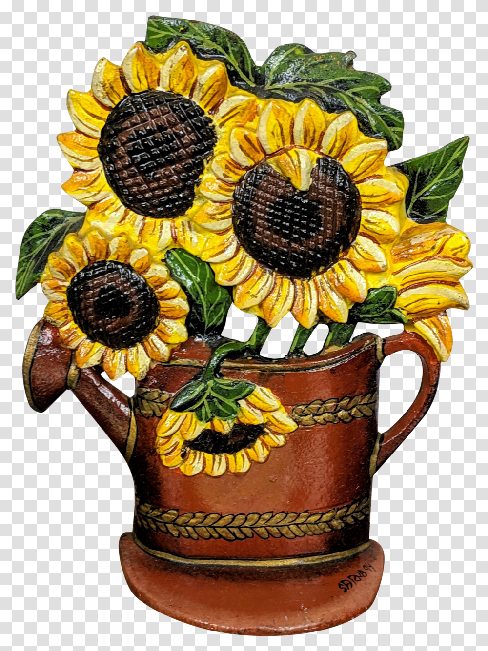 Antique Victorian Cast Iron Flower Pot Doorstop With Sunflowers Sunflower Transparent Png