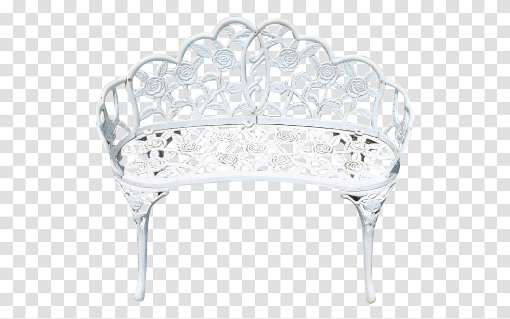 Antique White Cast Iron Garden Bench Outdoor Settee White Garden Bench Background, Furniture, Table, Rug, Chair Transparent Png