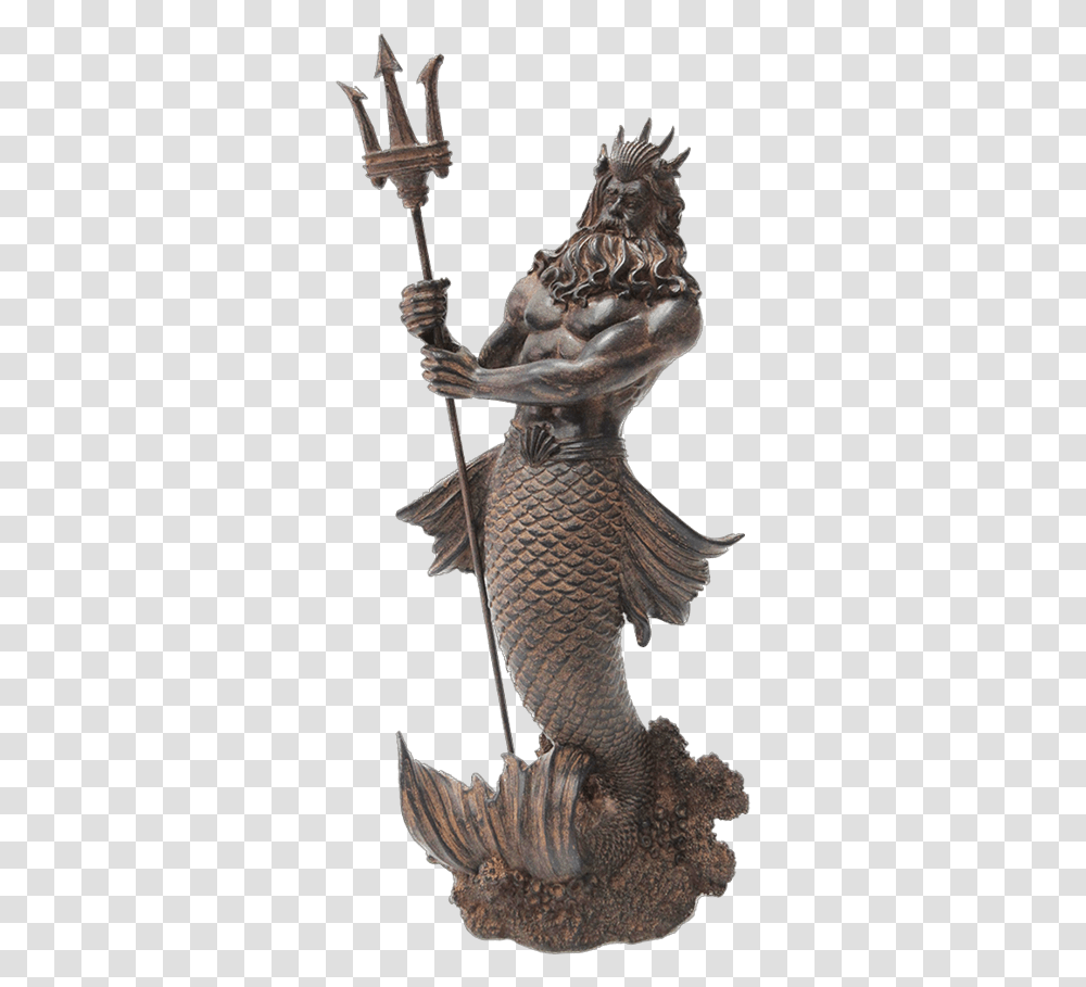 Antiqued Poseidon Statue Poseidon Statue, Sculpture, Bronze, Bird Transparent Png