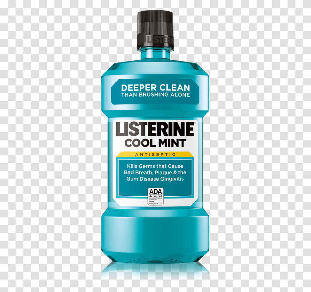 Antiseptic Coolmint Listerine Advertisement, Label, Cosmetics, Bottle Transparent Png