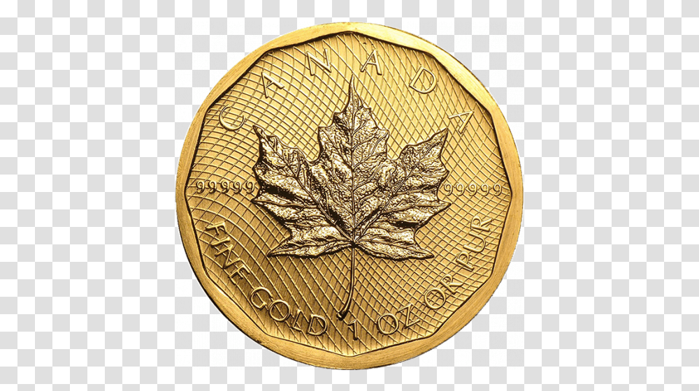 Any Year 1oz Canadian Gold Maple Leaf 99999 Canadian Gold Maple Leaf, Plant, Coin, Money, Symbol Transparent Png
