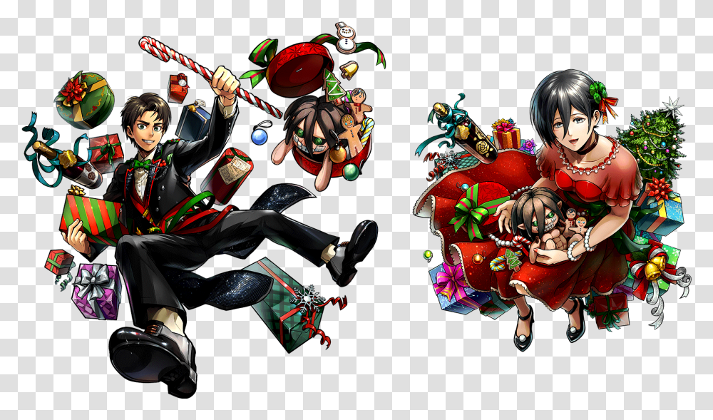 Aot Tactics Christmas Eren & Mikasa Shingekinokyojin Attack On Titan Tactics Christmas, Person, Graphics, Art, Wasp Transparent Png