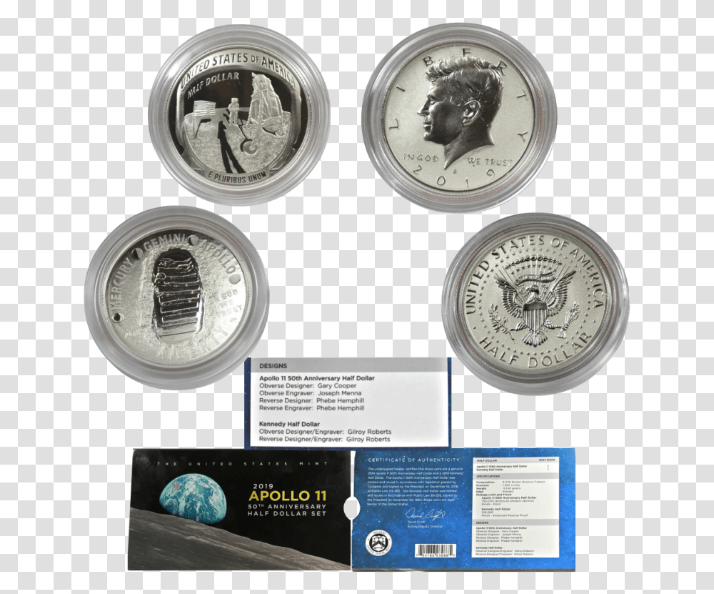 Apollo 11 50th Anniversary 2019 Proof Half Dollar Set Apollo 11 Half Dollar Set, Money, Coin, Clock Tower, Architecture Transparent Png