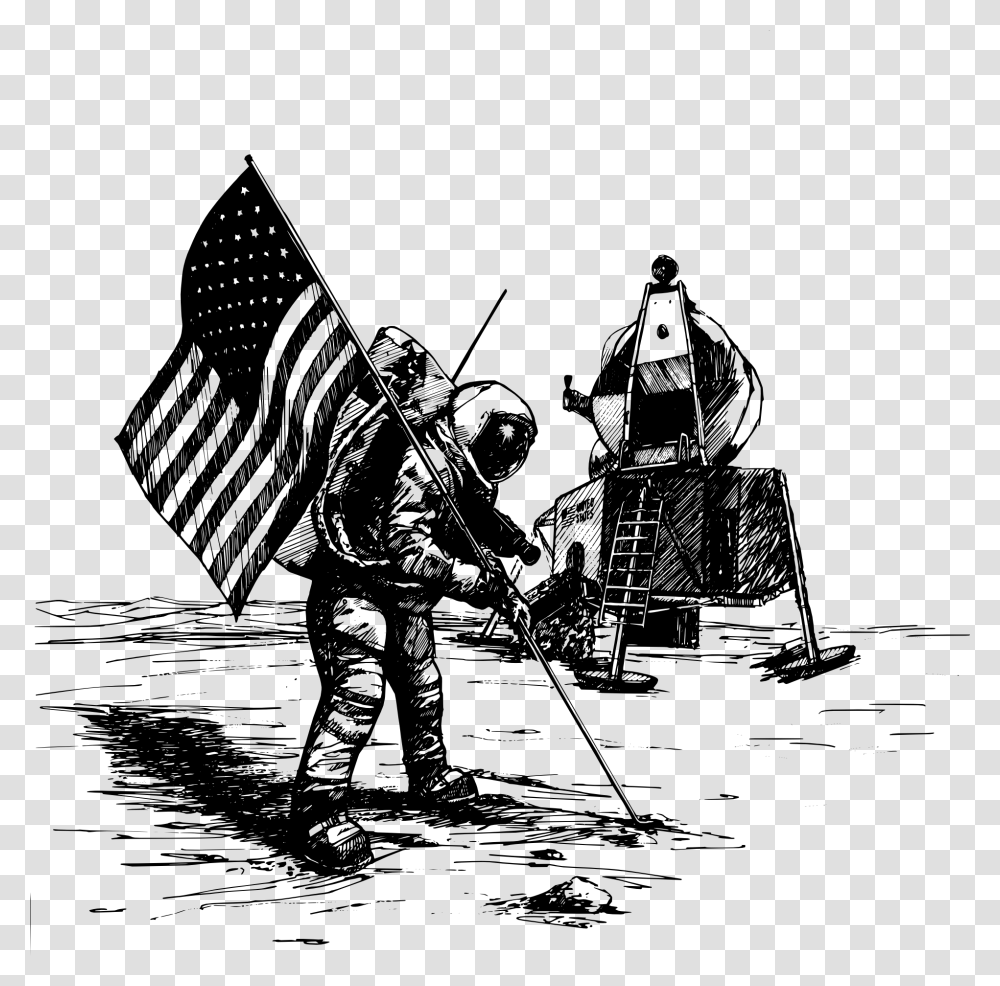 Apollo Moon Landing Drawing Neil Armstrong Landing On The Moon Drawing, Gray, World Of Warcraft Transparent Png
