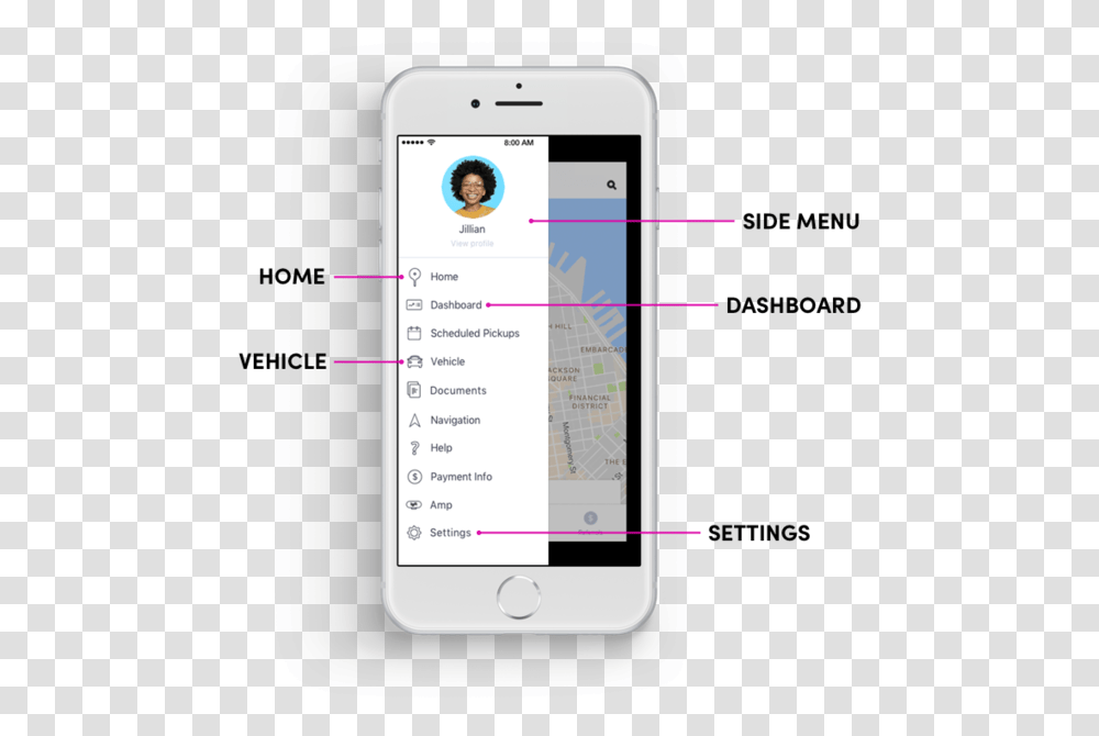 App Anatomy Sidemenu Lyft Driver App Dashboard, Mobile Phone, Electronics, Cell Phone, Person Transparent Png