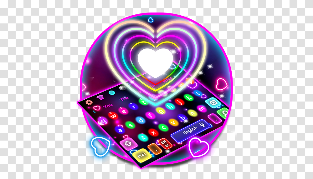 App Insights Colorful Sparkle Neon Heart Keyboard Apptopia Heart, Light, Graphics, Disk, LED Transparent Png