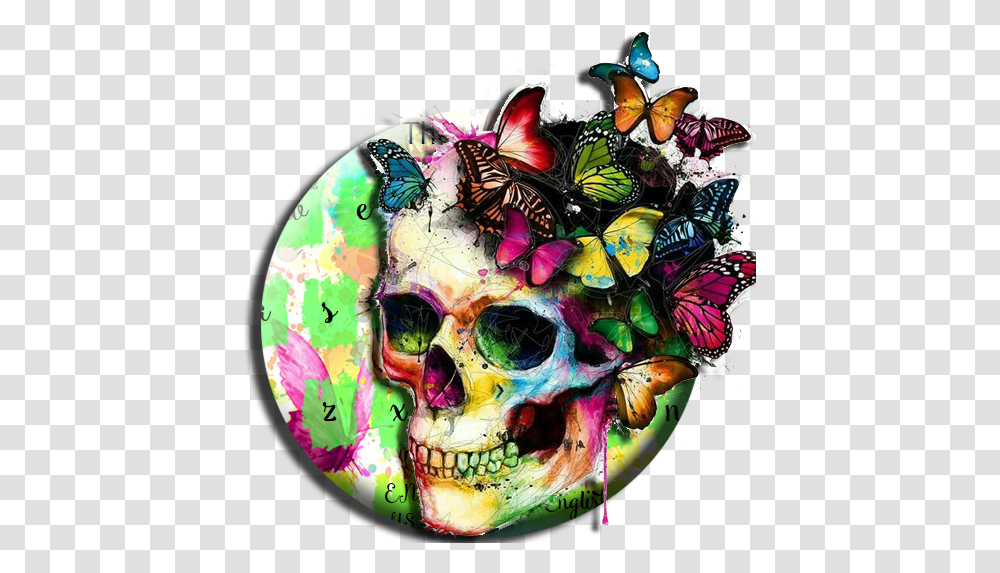 App Insights Watercolour Butterfly Skull Keyboard Theme Butterfly Skull, Painting, Art, Crowd, Carnival Transparent Png