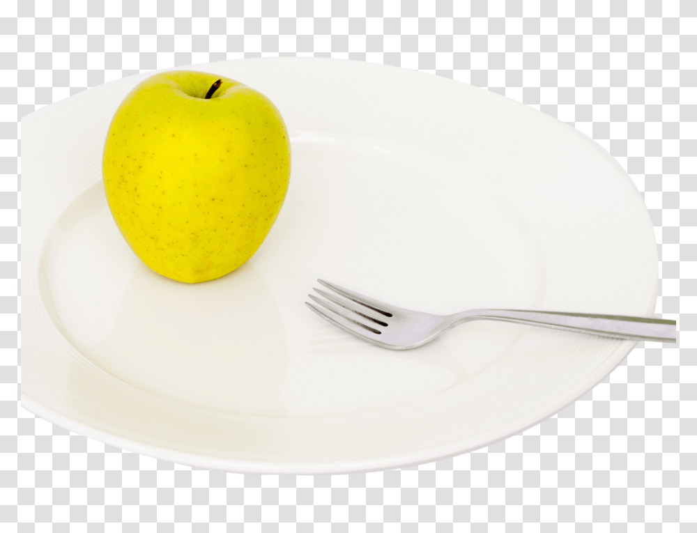 Apple And Fork On Plate Image Best Stock Photos, Plant, Egg, Food, Cutlery Transparent Png
