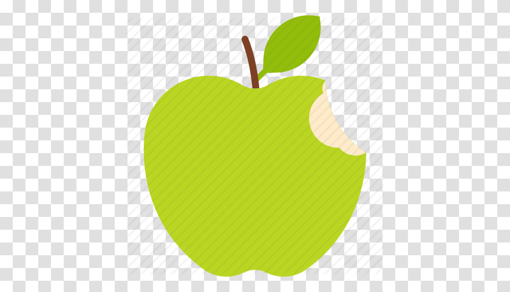 Apple Bitten Food Fruit Green Leaf Icon, Plant, Tennis Ball, Sport, Sports Transparent Png