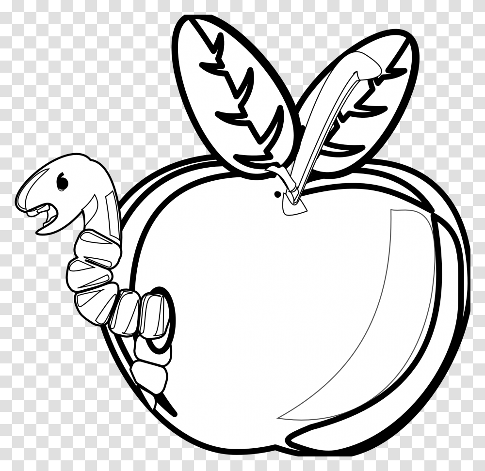 Apple Black And White Rg 1 Cartoon With Worm Rotten Apple Black And White Clipart, Plant, Fruit, Food Transparent Png