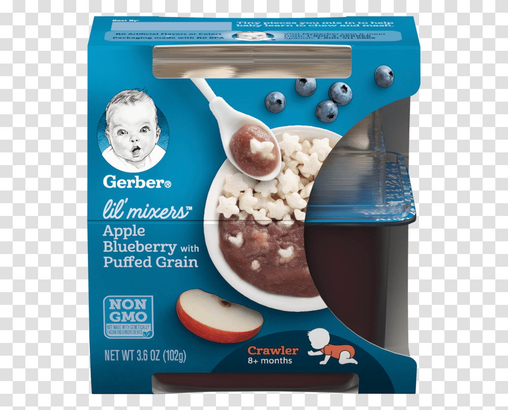 Apple Blueberry With Puffed Grain Gerber Lil Mixers Apple Blueberry, Person, Human, Dessert, Food Transparent Png