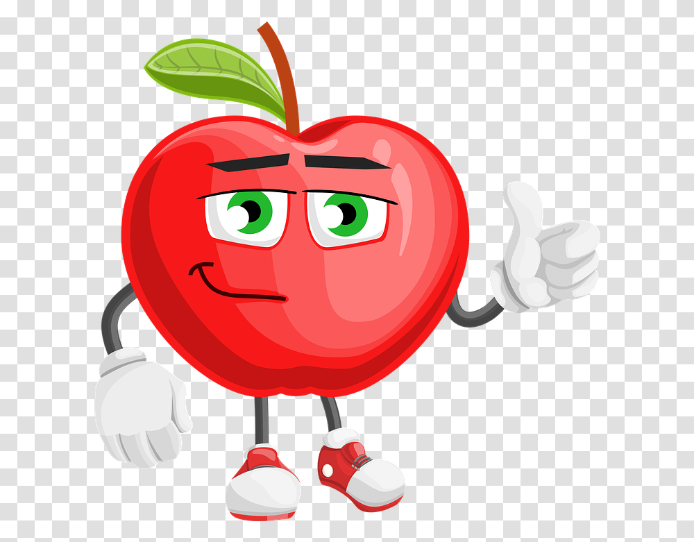 Apple Fruit Cartoon Obst Cartoon, Plant, Food, Graphics, Pac Man Transparent Png