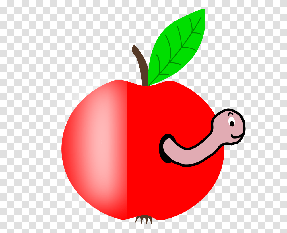 Apple Red With A Green Leaf Funny Worm Clipart Drawing Free Funny Apple Logo With Worm, Plant, Food, Label, Text Transparent Png