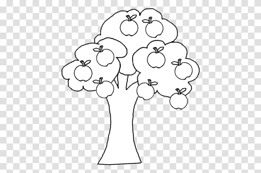 Apple Tree Black And White Cartoon Illustration Of Apple Tree For Coloring, Plant, Flower, Blossom, Stencil Transparent Png
