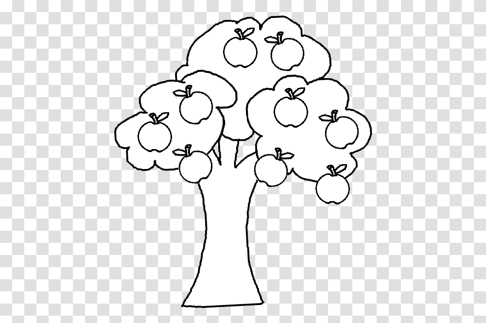 Apple Tree Clipart Black And White Tree With Fruits Clipart, Plant, Flower, Blossom, Food Transparent Png