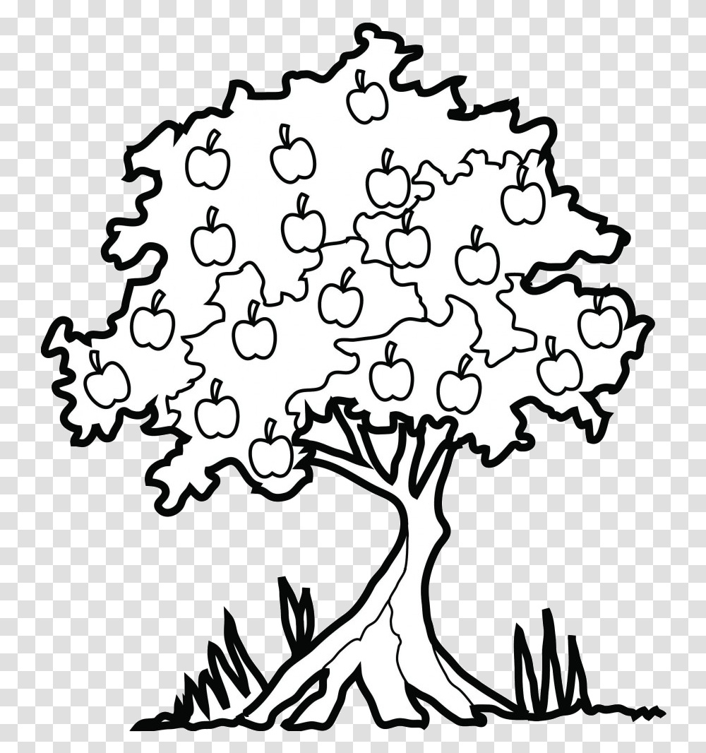Apple Tree Great Clipart Black And White Family Of Tree Black And White, Stencil, Plant, Flower Transparent Png