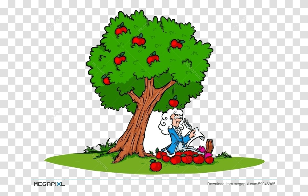 Apple Tree Newton Clipart Apple Tree Cartoon, Person, Plant, Grass, Vegetation Transparent Png