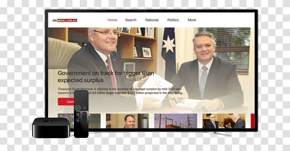 Apple Tv - More Sky News Australia Management, Person, Tie, Mobile Phone, Electronics Transparent Png
