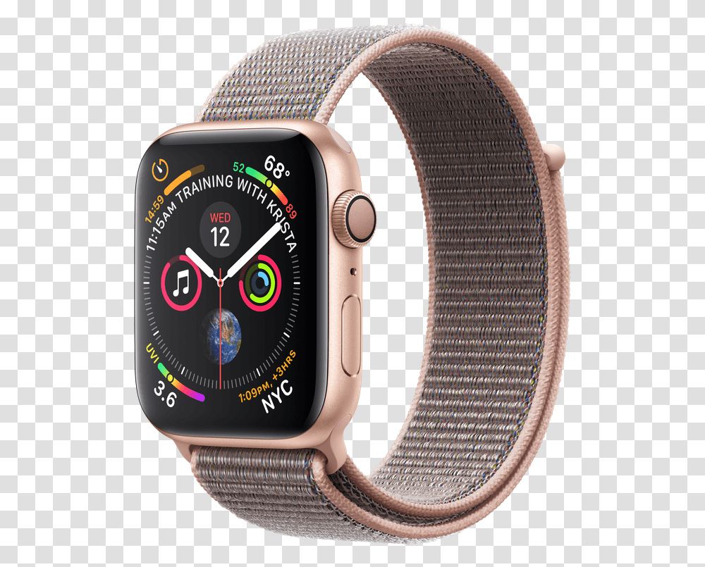Apple Watch Pink Sand Sport Loop Apple Watch Series 4 Gold Stainless Steel, Wristwatch, Headphones, Electronics, Headset Transparent Png