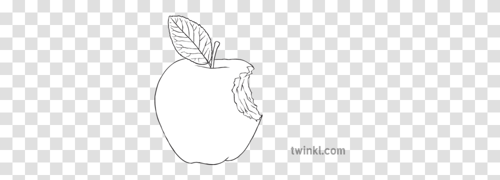 Apple With Bite Mark Black And White Black And White Apple Core, Plant, Fruit, Food, Lamp Transparent Png