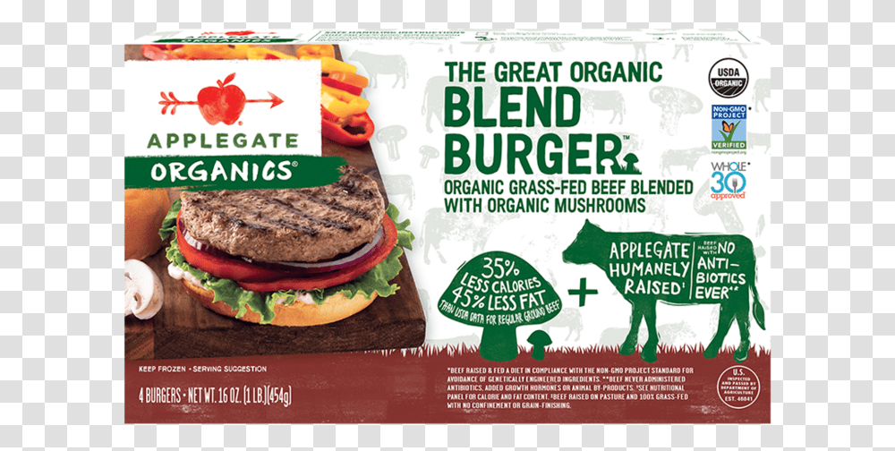 Applegate Organic Blend Burger, Advertisement, Poster, Food, Flyer Transparent Png
