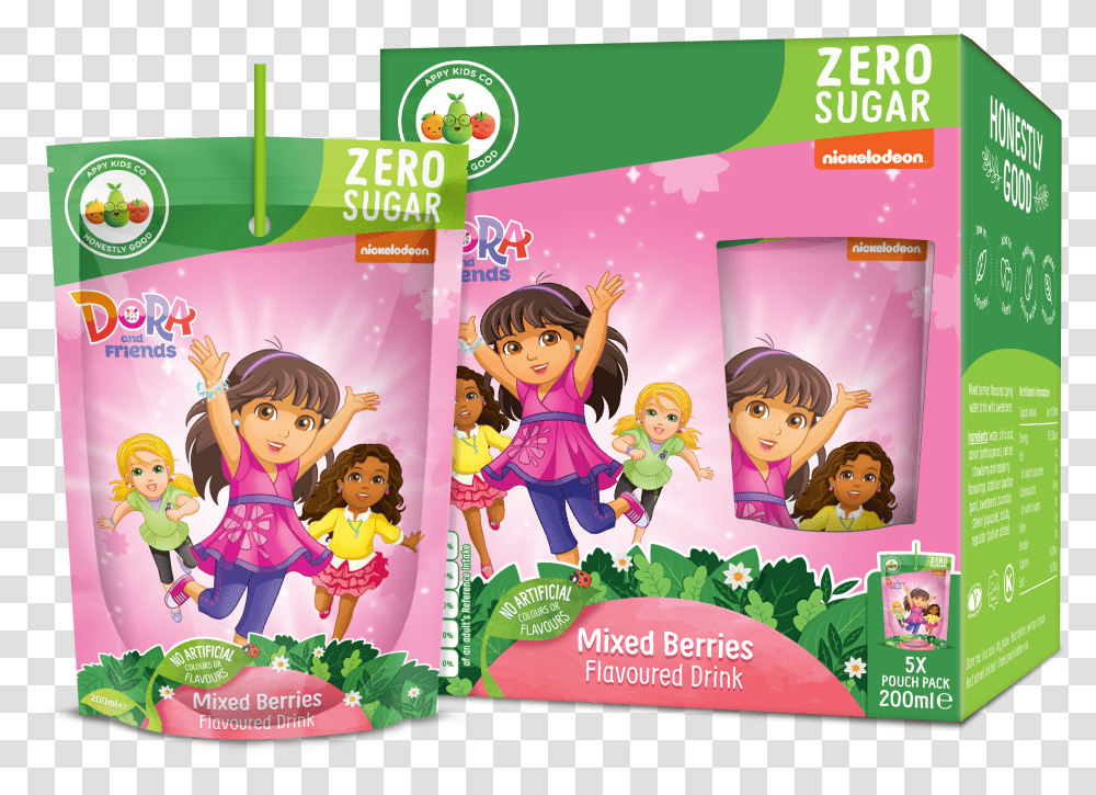 Appy Dora The Explorer Zero Sugar Fruit Juice Cartoon Transparent Png