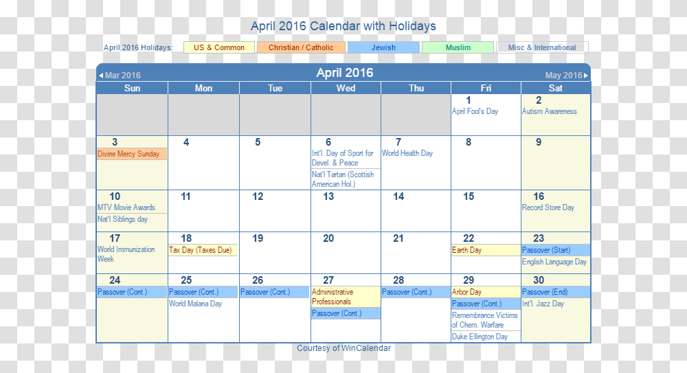 April 2016 Printable Calendar With Us Holidays Including May 2018 Holiday Calendar, Monitor, Screen, Electronics Transparent Png