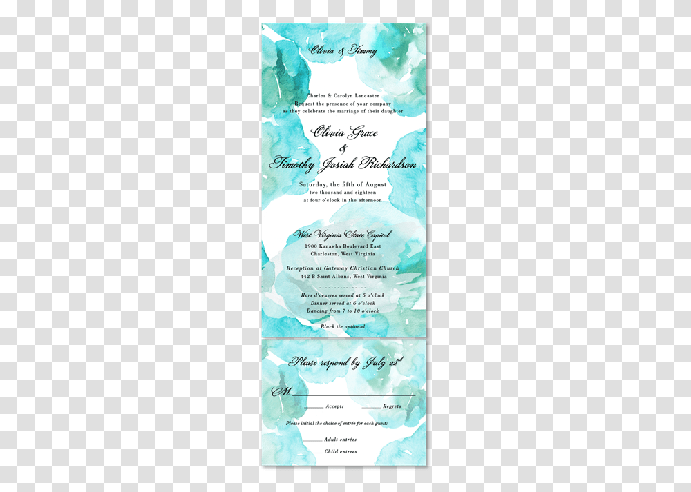 Aqua Watercolor Wedding Invitations Poster, Flyer, Paper, Advertisement, Brochure Transparent Png