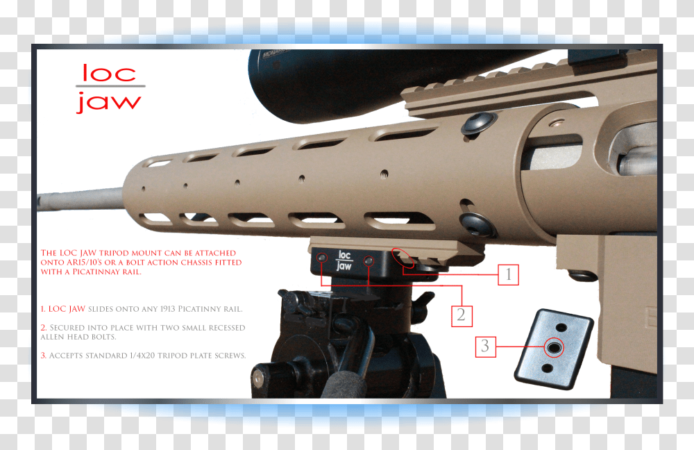 Ar Loc Jaw Specs Vortex Picatinny Tripod Mount, Vehicle, Transportation, Weapon, Weaponry Transparent Png