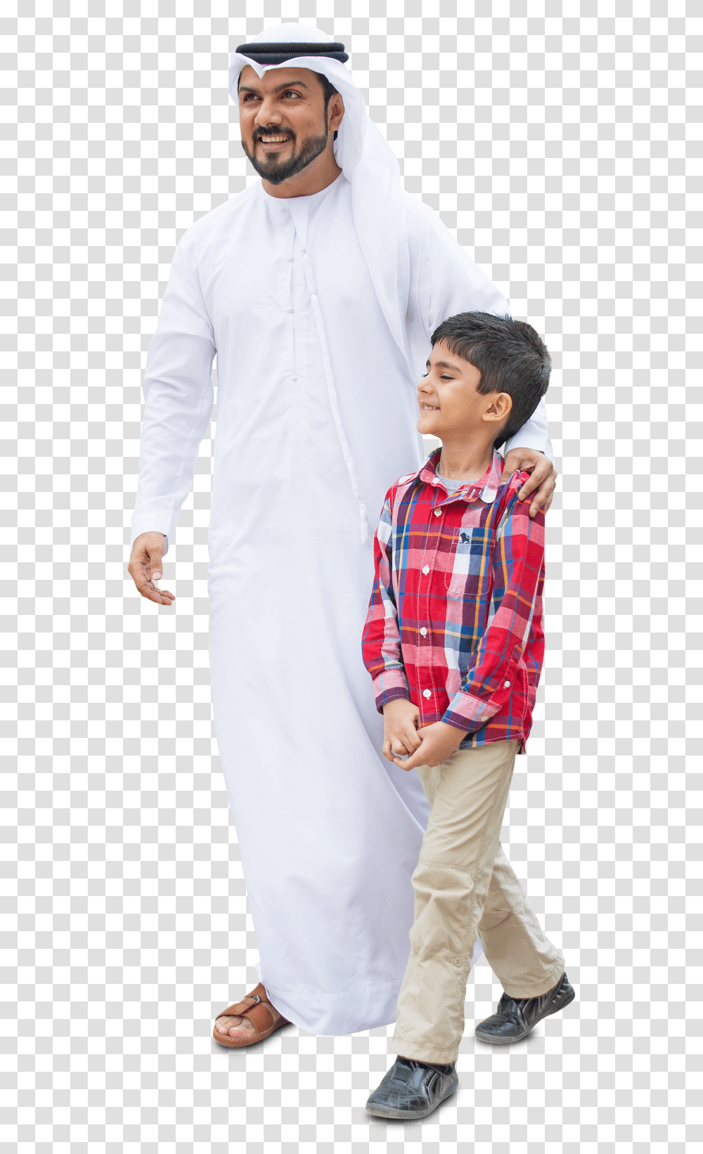 Arab Dad And Son Walking In Traditional Fashion Muslim Cut Out People, Sleeve, Long Sleeve, Person Transparent Png