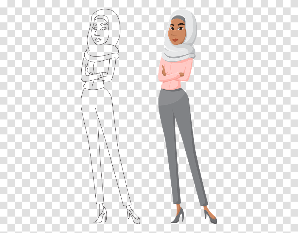 Arab Woman Crossed Hands Thinking Outline, Bow, Apparel Transparent Png