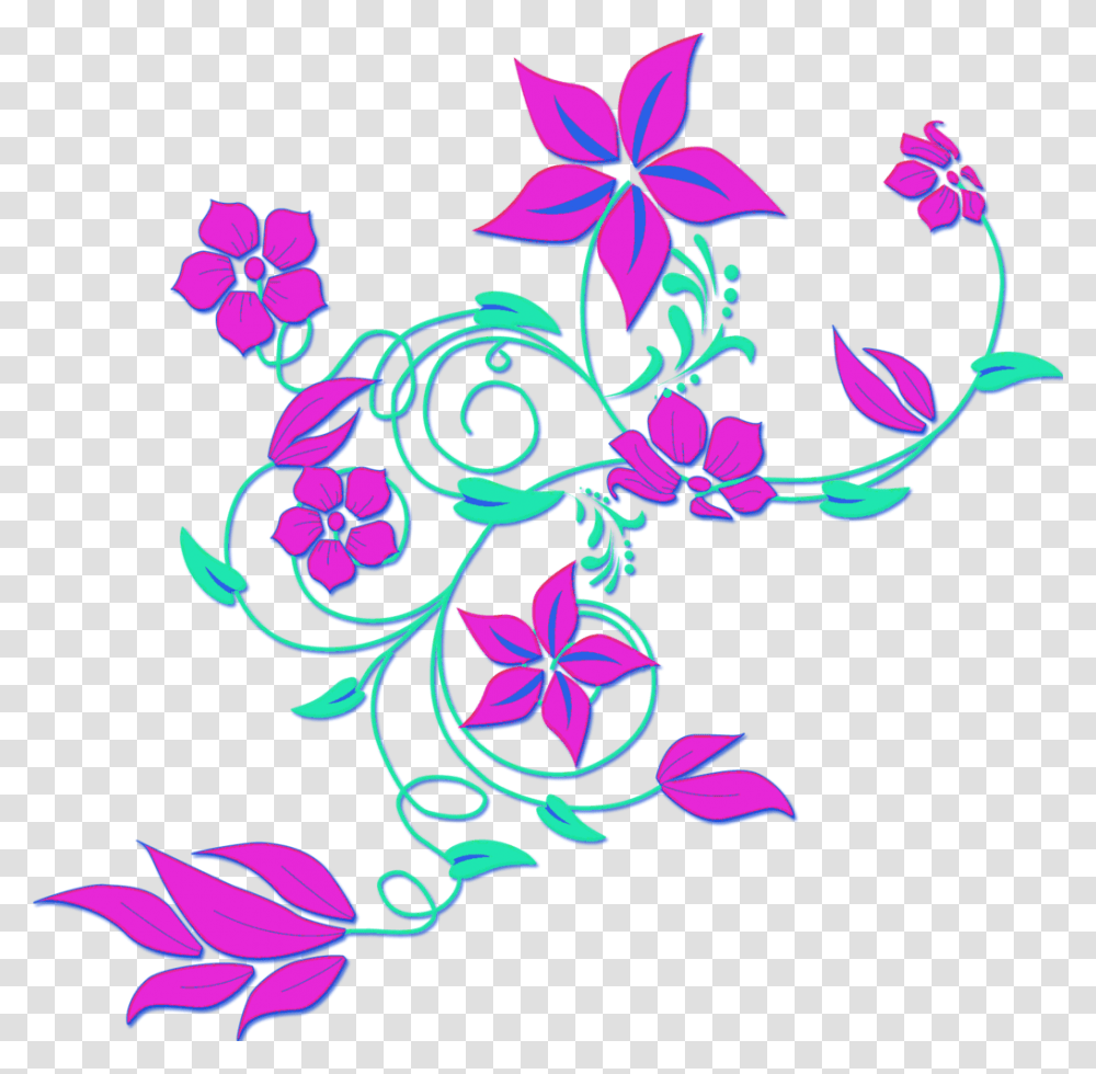 Arabesco De Flores Purple Flowers Clip Art Border, Floral Design, Pattern, Fractal Transparent Png