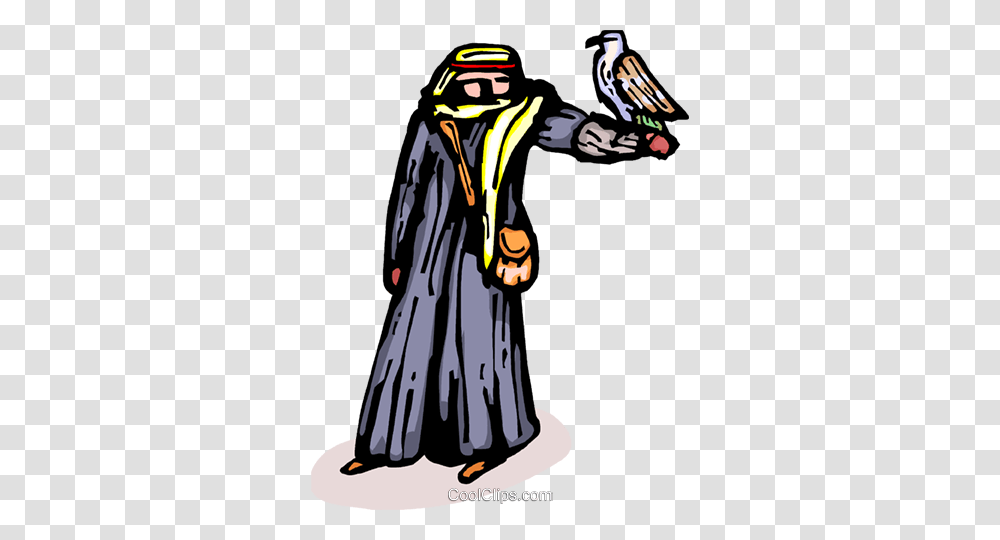 Arabian Man With His Falcon Royalty Free Vector Clip Art, Bird, Animal, Person, Human Transparent Png