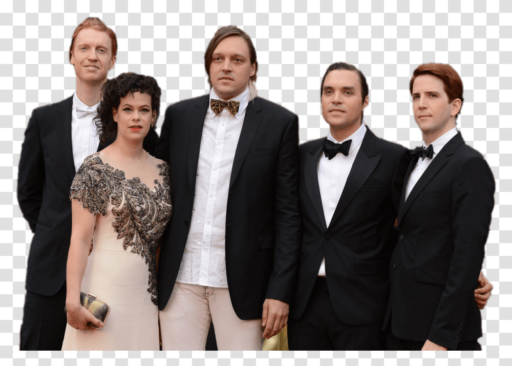Arcade Fire Wearing Suits Tuxedo, Tie, Accessories, Person, Coat Transparent Png