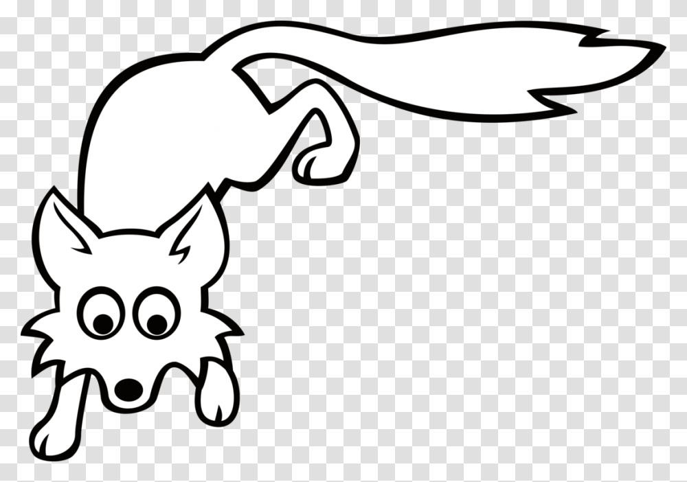 Arctic Fox Drawing Download Black And White Line Art Free, Stencil, Silhouette, Cat, Mammal Transparent Png