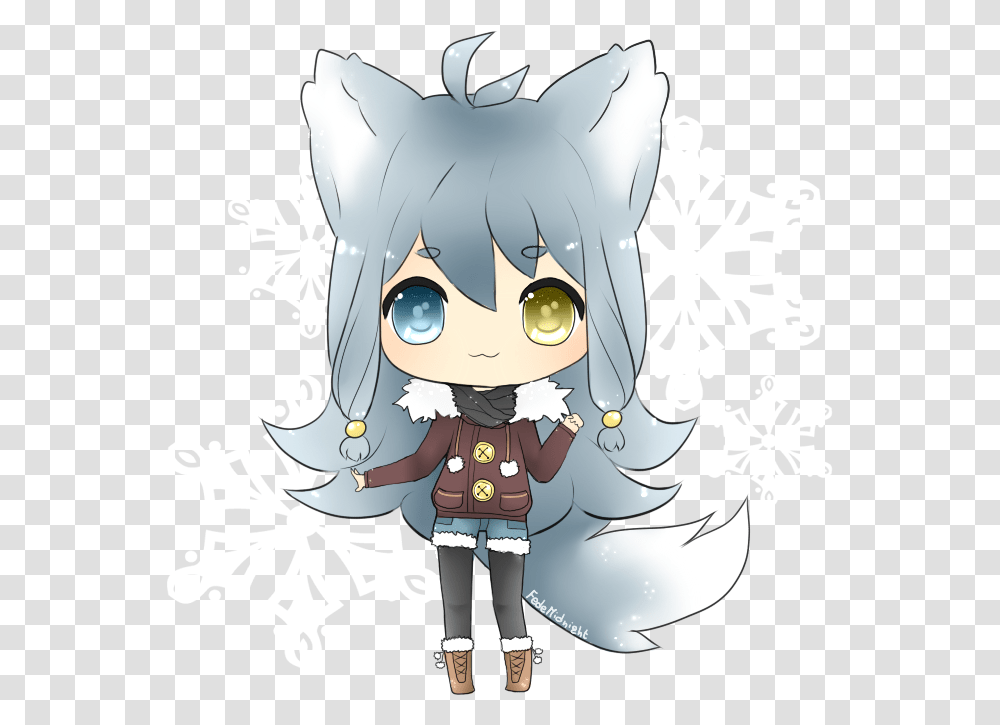 Arctic Wolf Clipart Female Cute Chibi Anime Girl, Person, Drawing, Floral Design Transparent Png