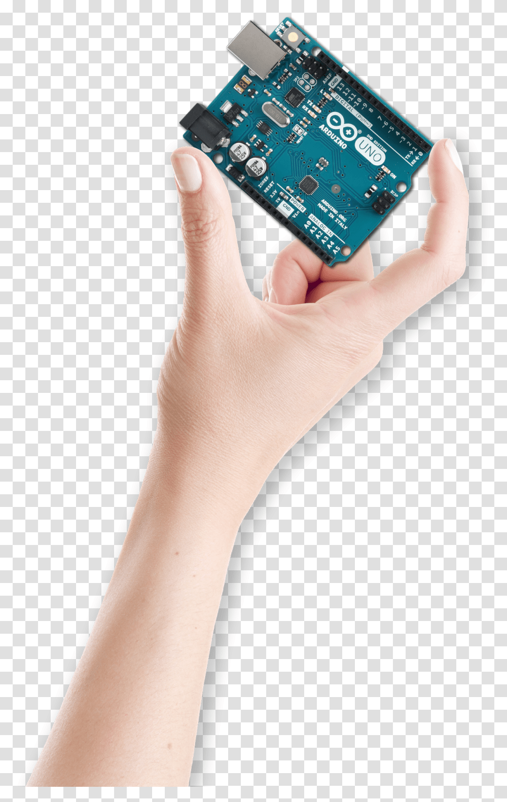 Arduino Uno In Hand, Person, Human, Credit Card Transparent Png