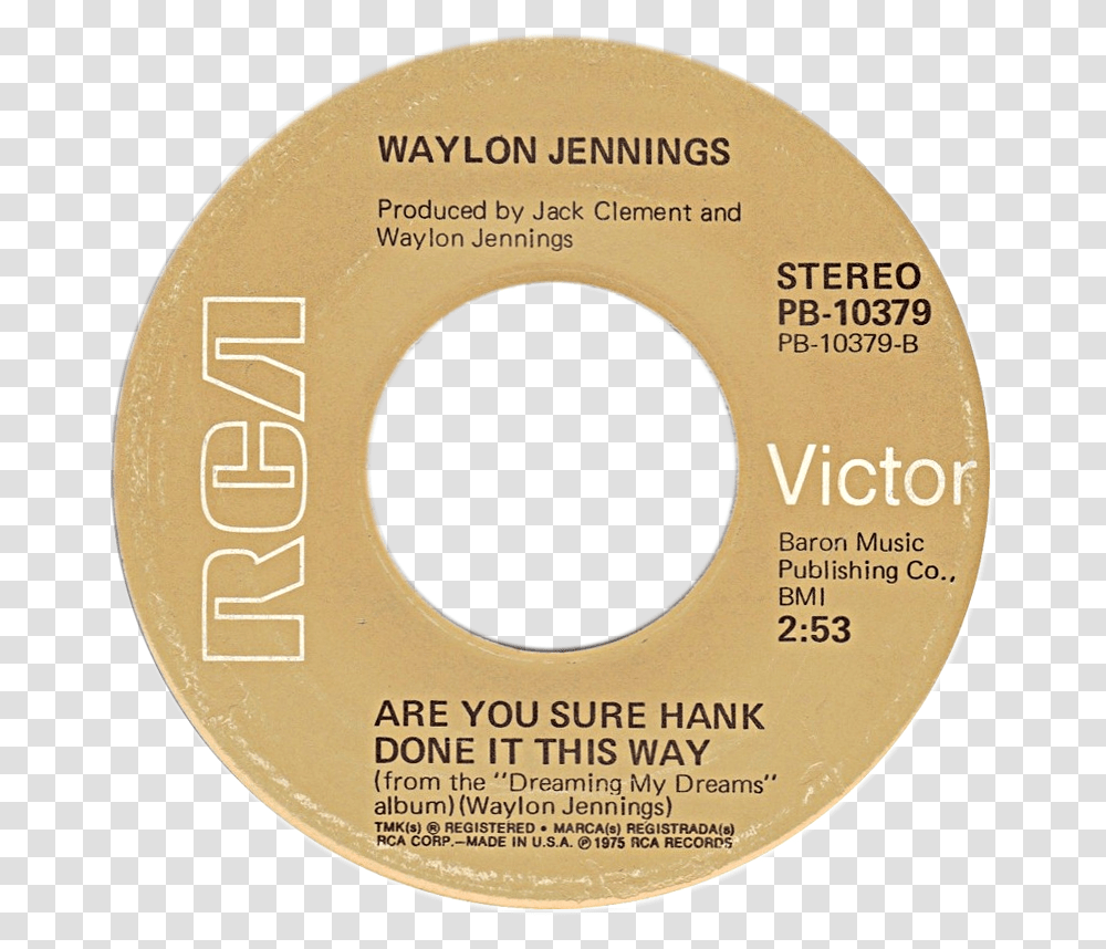 Are You Sure Hank Done It This Way Us Vinyl Barbara Fairchild Teddy Bear Song, Label, Tape, Disk Transparent Png