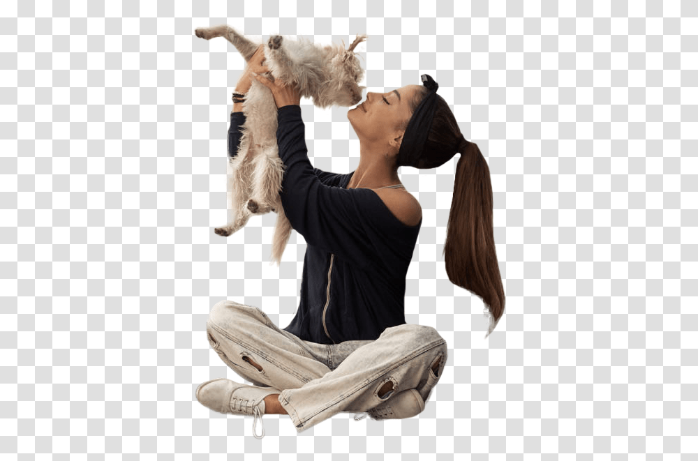 Ariana Grande Cuddling With A Cat Image Sitting, Person, Hair, Female Transparent Png