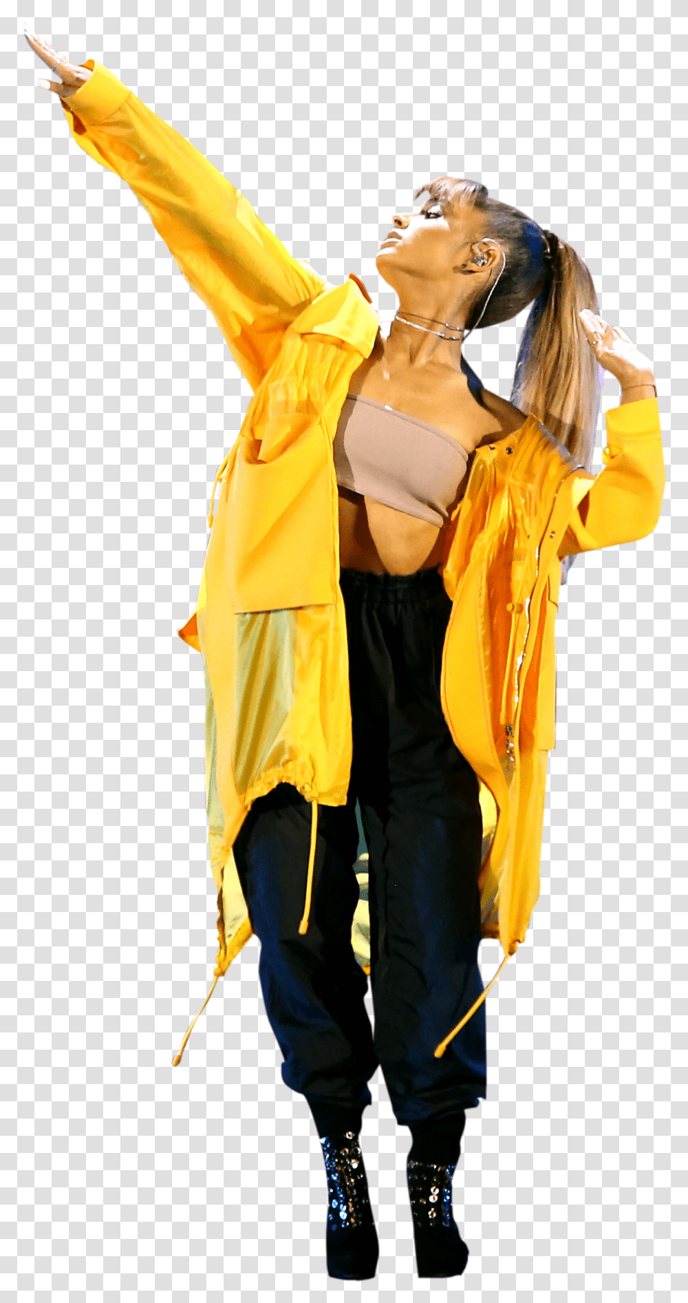 Ariana Grande In Yellow Dress On Stage Aquaman, Apparel, Coat, Person Transparent Png