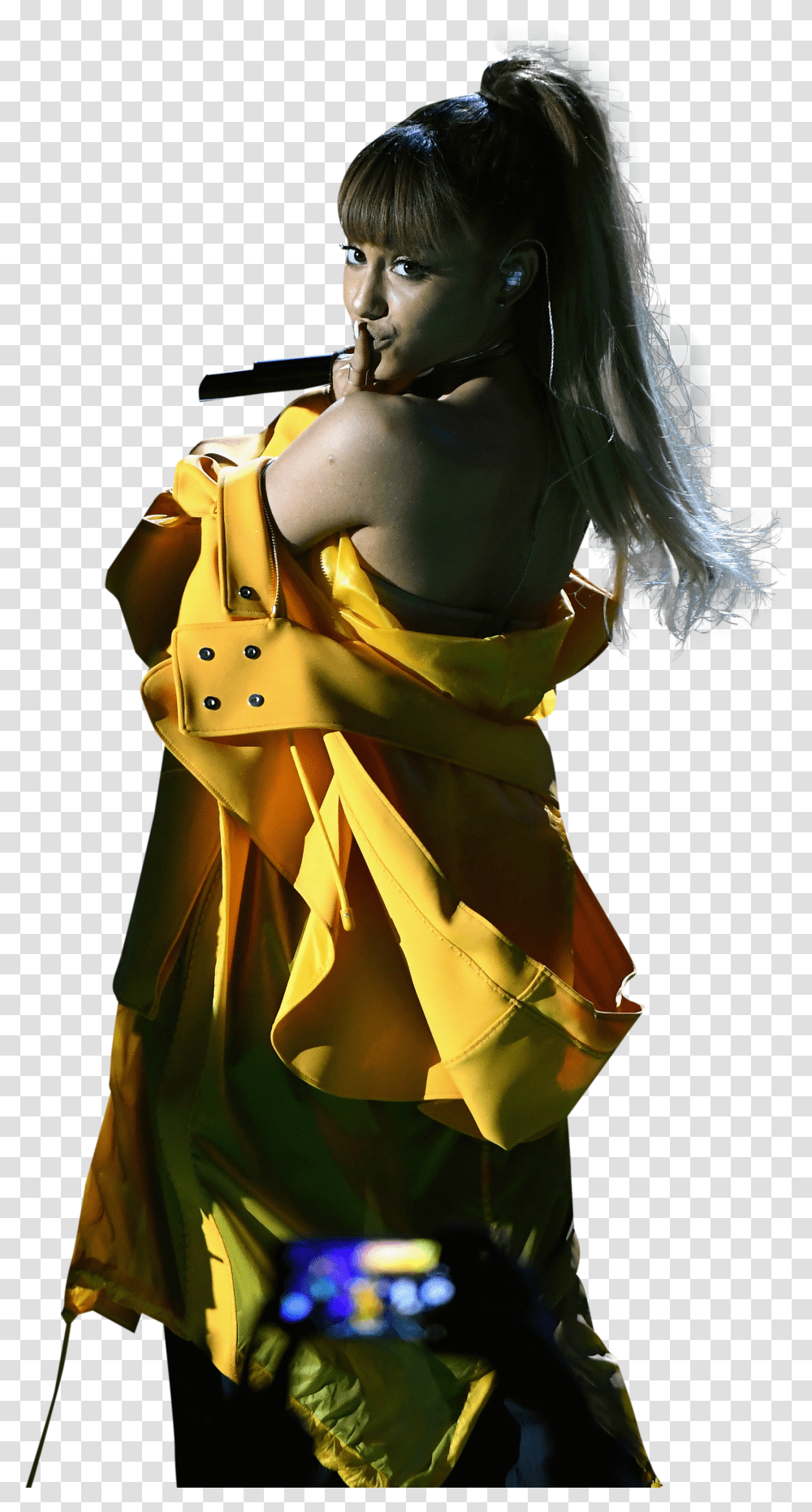 Ariana Grande In Yellow Dress On Stage Transparent Png
