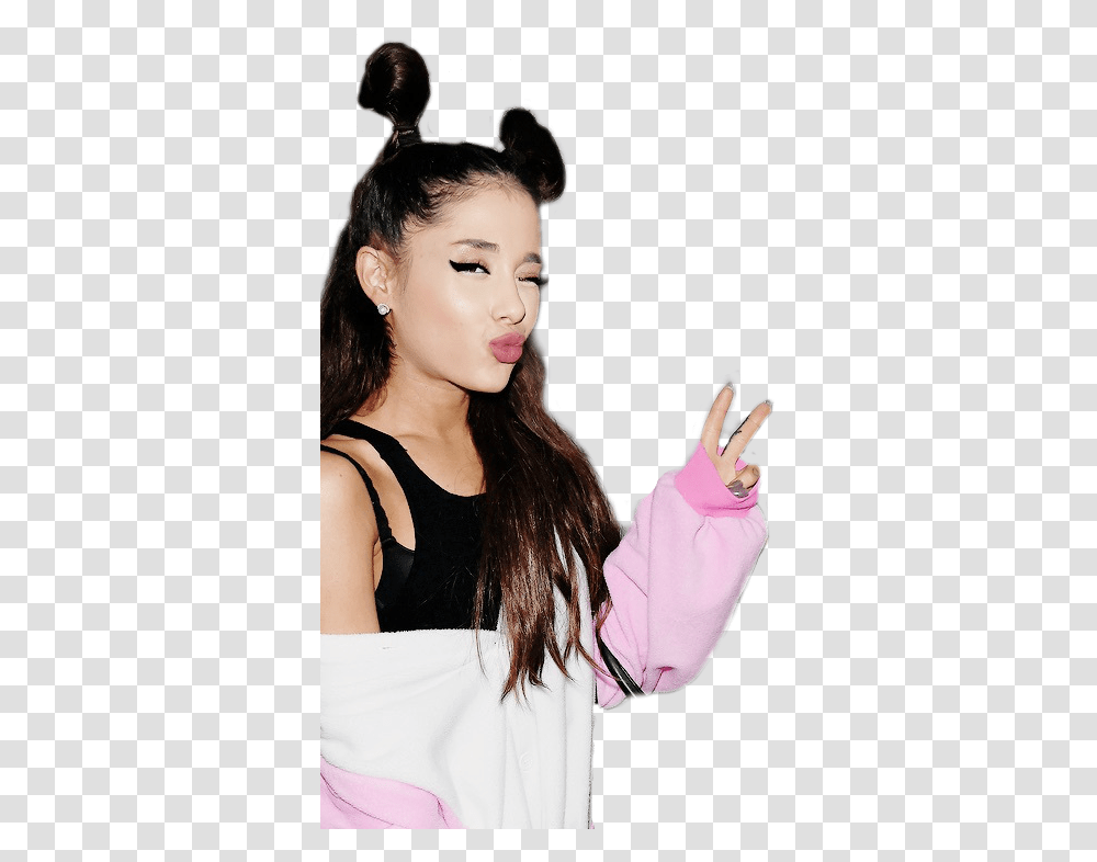 Ariana Grande Peace Sign, Person, Human, Finger, Face Transparent Png