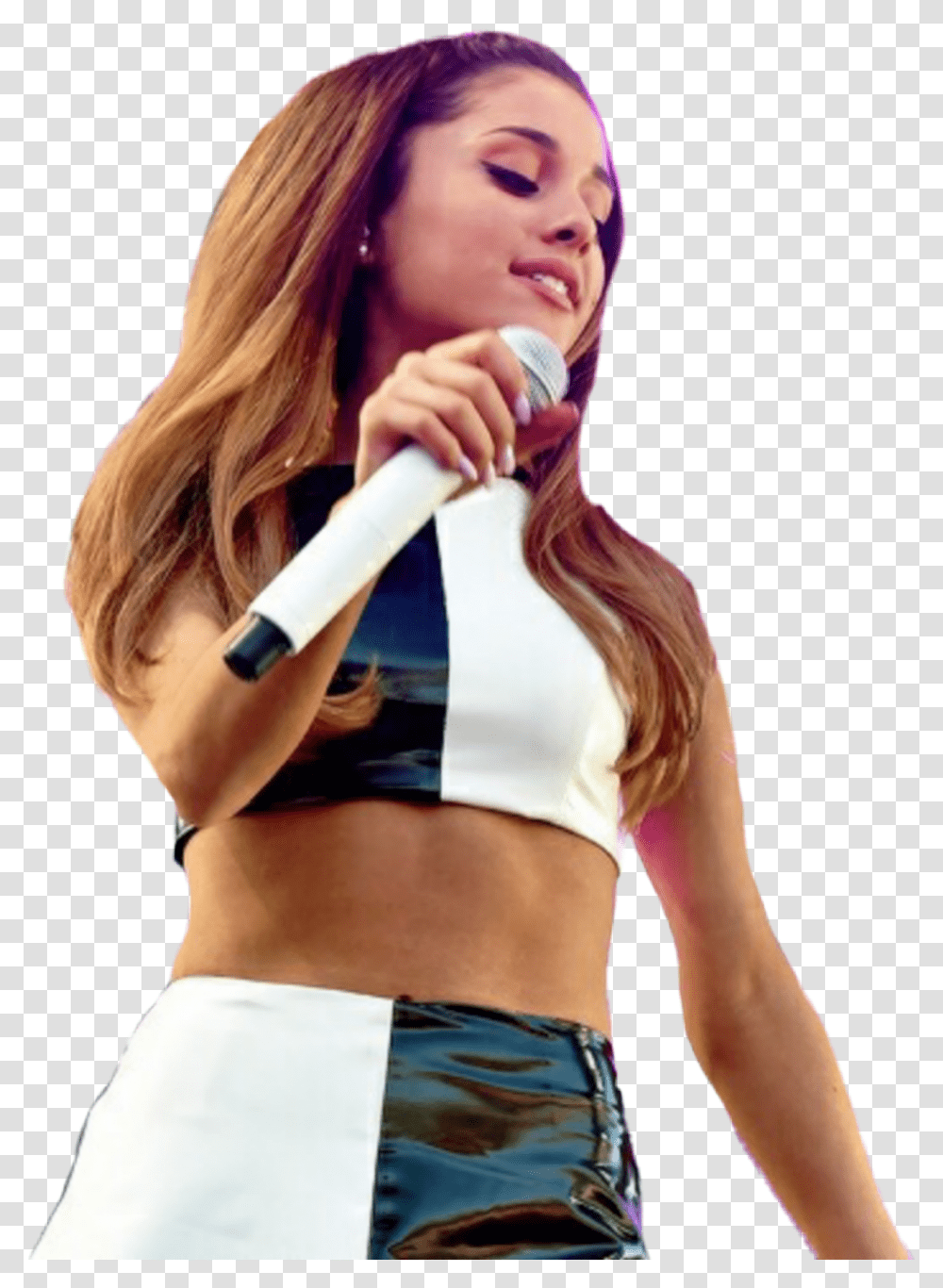 Arianagrande Ariana Grande Problem 2014 Black Ariana Grande White Microphone, Person, Female, Costume Transparent Png