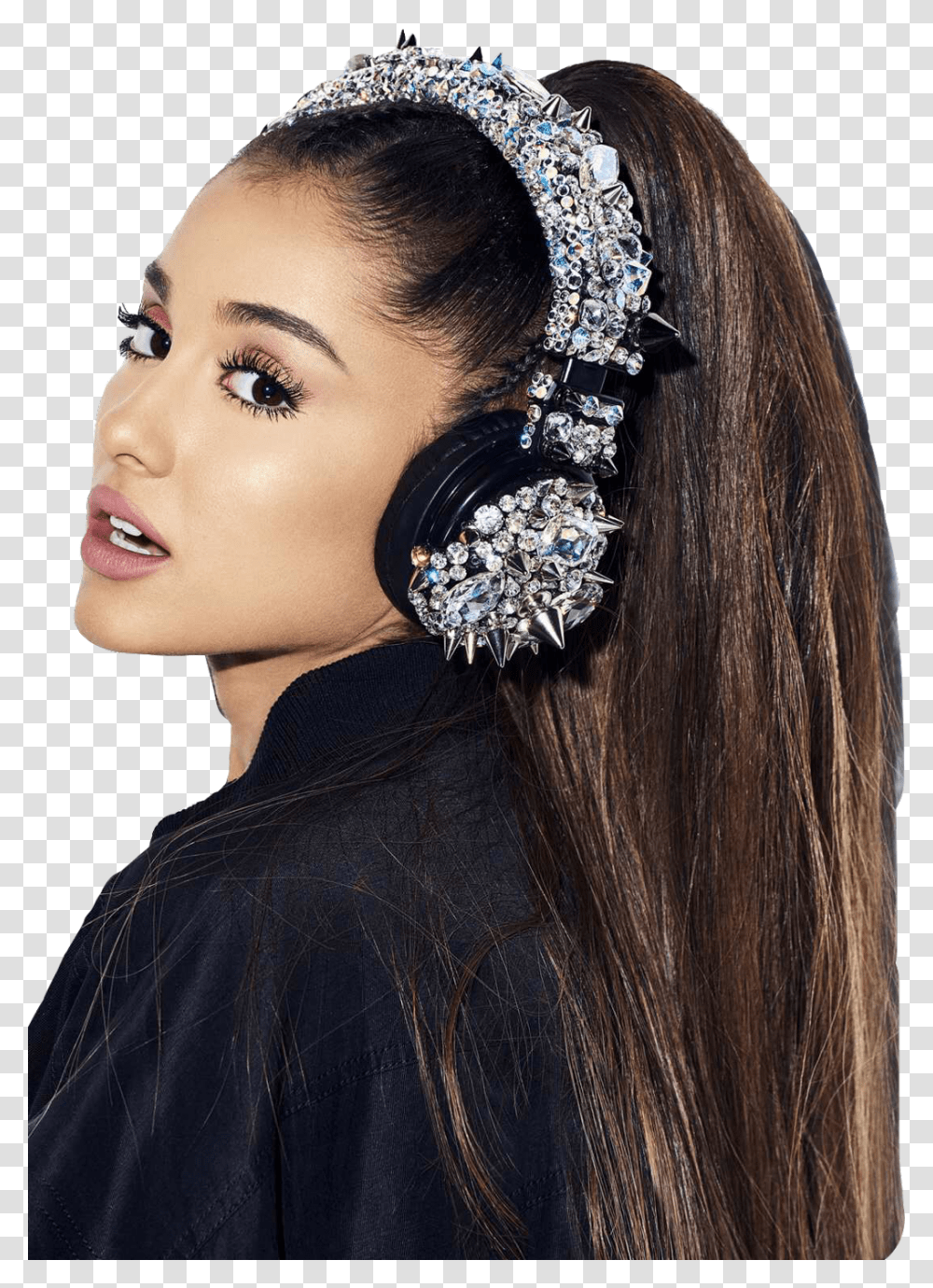 Arianagrande Freetoedit Ariana Grande With Headphones, Person, Human, Face, Hair Transparent Png