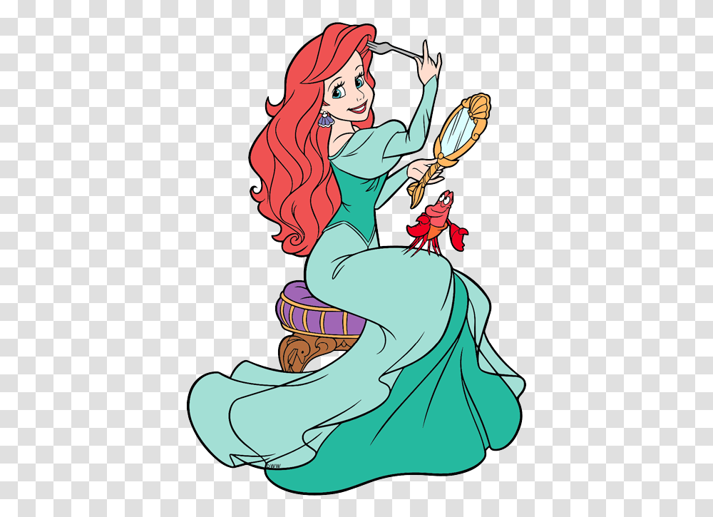 Ariel Clipart Line Little Mermaid Combing Hair, Comics, Book, Person, Dress Transparent Png